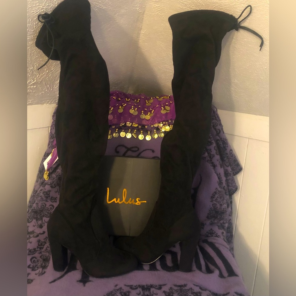 Lulus Black Suede over the knee boots, brand new in box, size 10